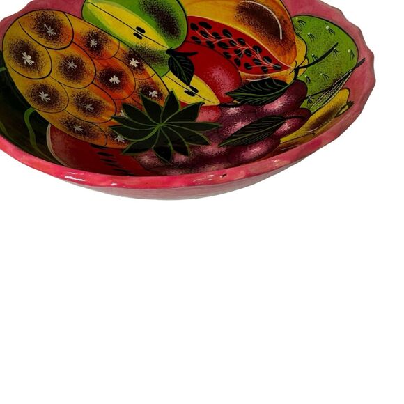 Vtg Mexican Hand Painted Footed Pottery Bowl Fruit Colorful Folk Art Boho 9.5” - Picture 10 of 16